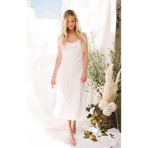 Show Me Your MuMu Verona Cowl Neck Slip Midi Dress in Ivory Luxe Satin Size M